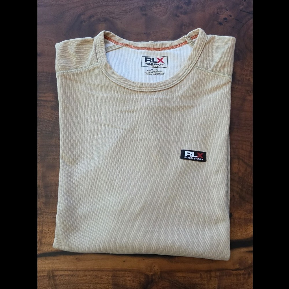 RLX Polo Sport Men's Beige Knit Pullover shirt Zip Pocket on side Long Sleeve L